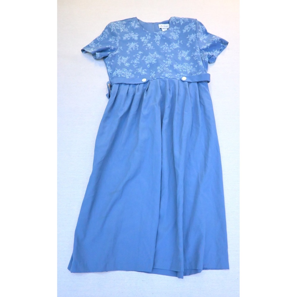 Miss Dorby Vintage 90s Womens 18 Blue Floral Dress Back Sash Bow Midi Romantic